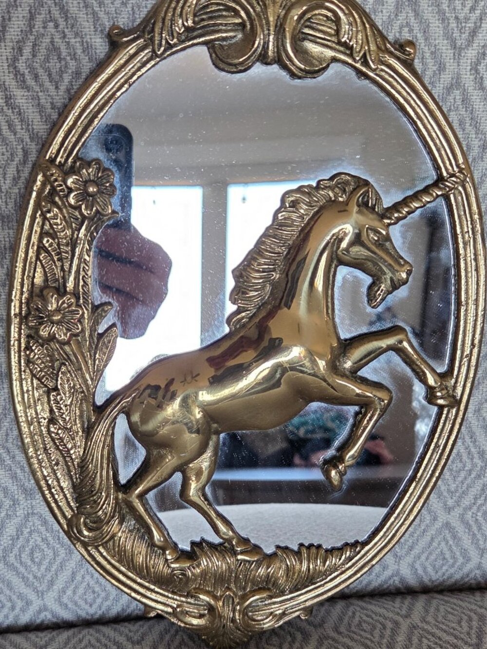 Vintage unicorn brass wall mirror hollywood regency